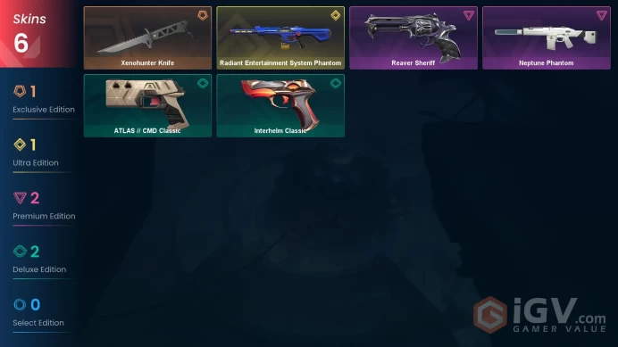 EU | 6 skins | Radiant Entertainment System Phantom | Xenohunter Knife | Neptune Phantom | Reaver Sheriff | ATLAS // CMD Classic | D5434