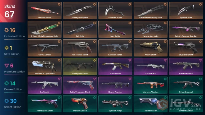 EU | 67 skins | Kuronami no Yaiba | Black.Market Butterfly Knife | Phaseguard Vandal | Kuronami Vandal | Byteshift Knife | R1400