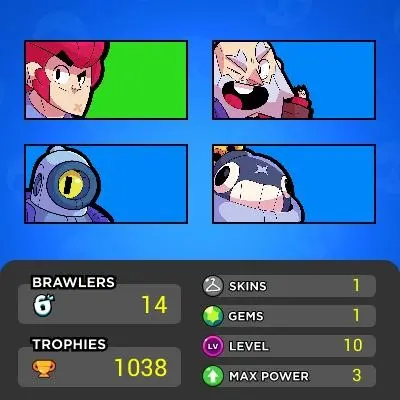 1038Trophy |14 Brawlers 3 MAX Lvl (Shelly,Rico,Penny) | 2 Epic Skin (Royale Trunk,StoneTroll Lou) |CN YES|TakeMail|CheckSS|BRS861