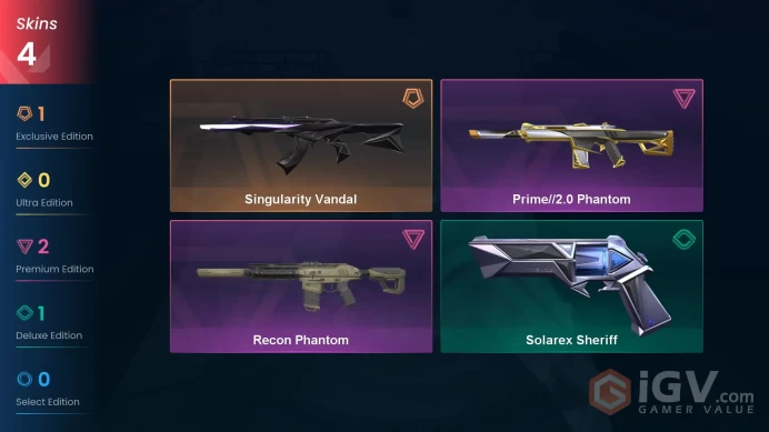 | AP | 4 SKINS | VALUE: 5725 VP | Singularity Vandal | Recon Phantom | RANKED READY | 42 LEVEL | INSTANT DELIVERY | FULL ACCESS | Fm1Gm |