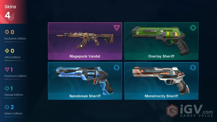 | AP | 4 SKINS | VALUE: 1775 VP | Magepunk Vandal | Overlay Sheriff | RANKED READY | 119 LEVEL | INSTANT DELIVERY | FULL ACCESS | FmL9j |