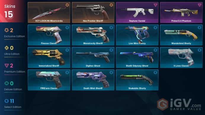 EU - LVL 150 - Unranked - 1 Knife - 15 Skins (~11,165 VP) VCT LOCKIN Misericordia, Prime2 Phantom, Neptune Vandal, Neo Frontier Sheriff