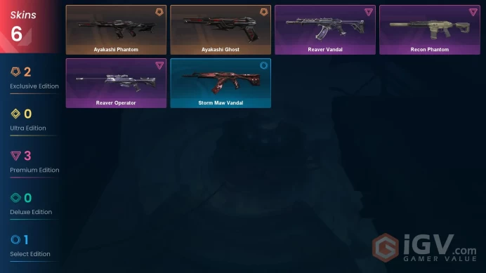 EU - LVL 38 - Unranked - 6 Skins (~10,950 VP) Ayakashi Phantom, Ayakashi Ghost, Reaver Vandal, Reaver Operator, Recon Phantom