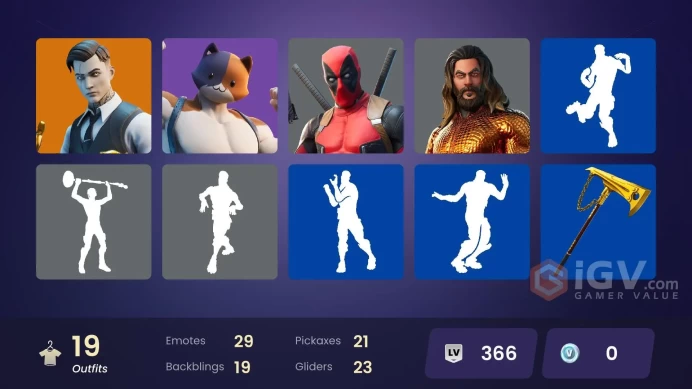 [PC/PSN/XBOX] 19 skins | Gold Midas | Gold Brutus | Gear Specialist Maya | Eternal Knight | Fade | Deadpool | Aquaman | Jules | TNTina | Ocean 