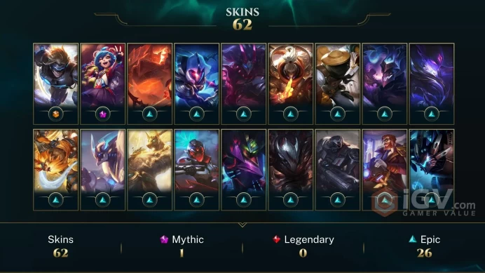 [NA]Level 118 64Champ/62Skin + 1Ultimate/1Mythic/26Epic Full Access High Quality Account Instant Delivery Ranked Ready
