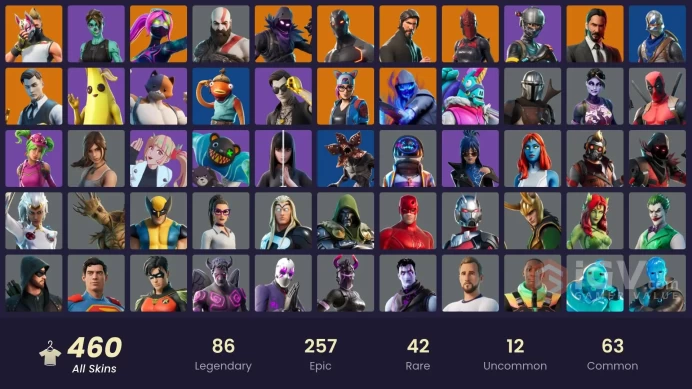 FA / 450 SKINS / THE REAPER / LEVIATHAN AXE / BLUE SQUIRE / ROYALE KNIGHT / ASTRO JACK / GOLD KRATOS / OMEGA (STAGE 5) / OG STW