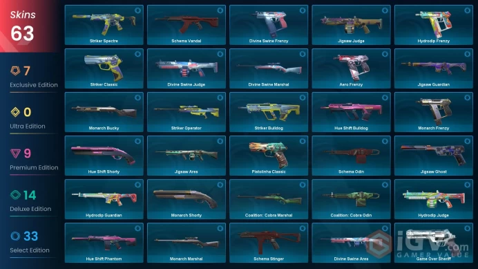 EU /.63 Skins / Reaver + Prime Vandal / Velocity Karambit / RGX 11z Pro Blade / VALORANT GO! Vol. 1 Knife / V107