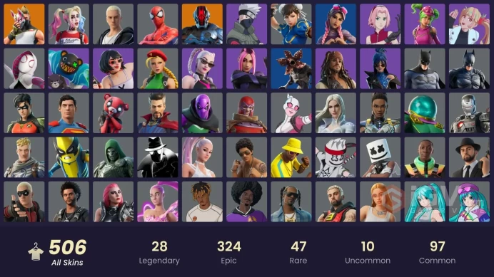[PC/PSN/XBOX] 478 skins | Laugh It Up | Orange Justice| Naruto Uzumaki | Cloud Striker | Harley Quinn | 3500 VB