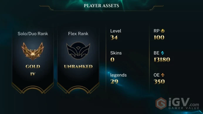 [EUW] | Gold IV  | Champion 29 | 13K BE+ |  LVL 30 |  | Full Access | Instant Delivery |Unverified Email | FF14
