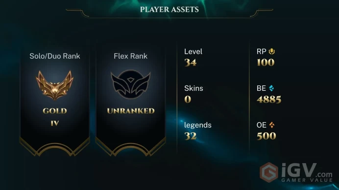 [EUW] | Gold IV  | Champion 32 | 5K BE+ |  LVL 30 |  | Full Access | Instant Delivery |Unverified Email | FF15