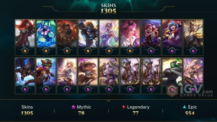 NA EMAIL CHANGEABLE 1305 SKINS ALL CHAMPS 133K BE 116 ME HONOR 4