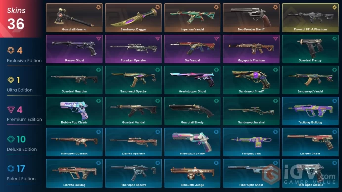 EU 36 skins | Protocol 781-A Phantom | Imperium Vandal | Neo Frontier Sheriff | Guardrail Hammer | Sandswept Dagger | Oni Vandal | V0499