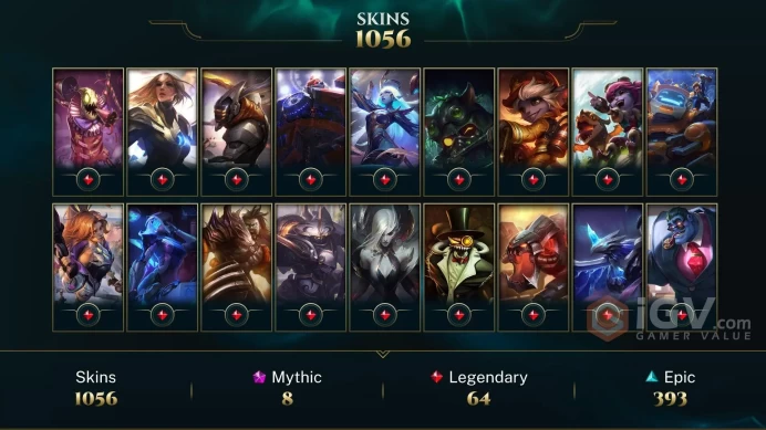 EUW EMAIL CHANGEABLE 1056 SKINS 8 mythic  PAX JAX PAX SIVIR TRIUMPHANT RYZE  RIOT SQUAD SINGED Last Play 2023 Rare icons 142KBE 657 ICON