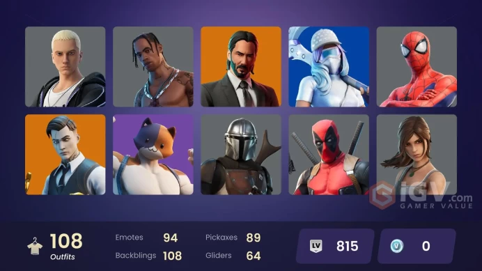 [PC/PSN/XBOX/Nintendo]  108 skins F/A :  Travis Scott | Astro Jack | Gold Brutus | Gold Midas | Ronin | Fade | Deadeye | Spectra Knight | Gear S