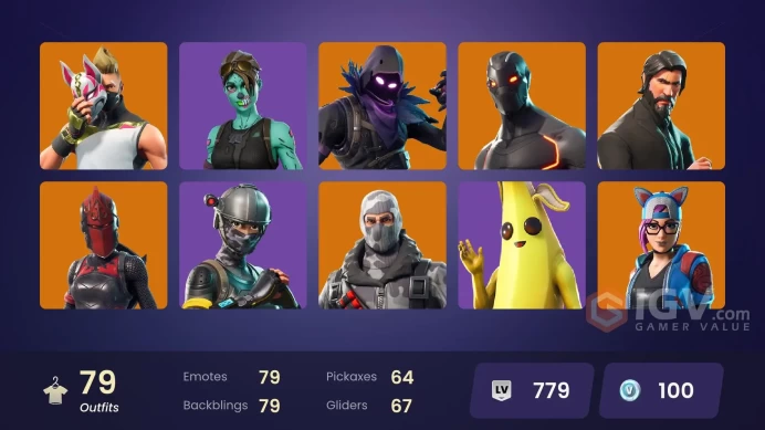 79 skins/full access/the reaper/elite agent/take the l/deluxe stw/tidy/juke/omega/dark vanguard