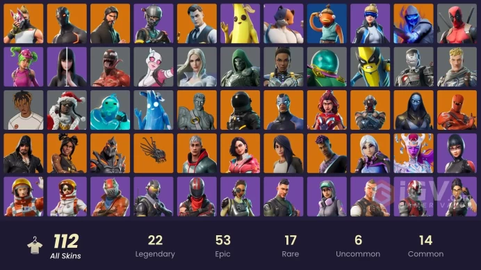 112 skins/full access/rue/the reaper/elite agent/take the l/gold midas/tidy/kerri commander/neo versa