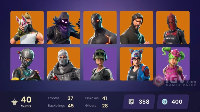 40 skins/full access/the reaeper/take the l/rambunctious/freestylin/elite agent/trailblazer/omega/vertex/carbide