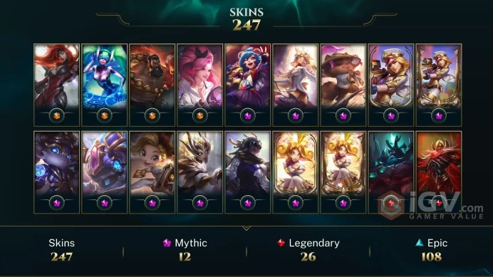 [D148] NA/EUW/OCE/JP/ 134 heroes / 247skins /  Instant Delivery/ Can change bound email and password/Can be transferred to any server