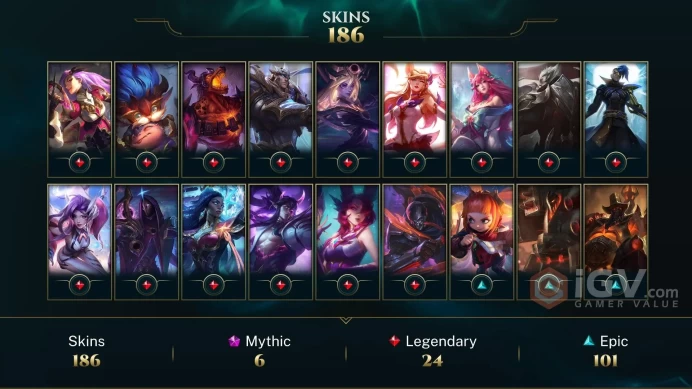 NA EMAIL CHANGEABLE 121 CHAMPS 188 SKINS PRESTIGE: ZOE ZYRA AHRI LUX 70 CHROMA VICTORIOUS FIORA YI 