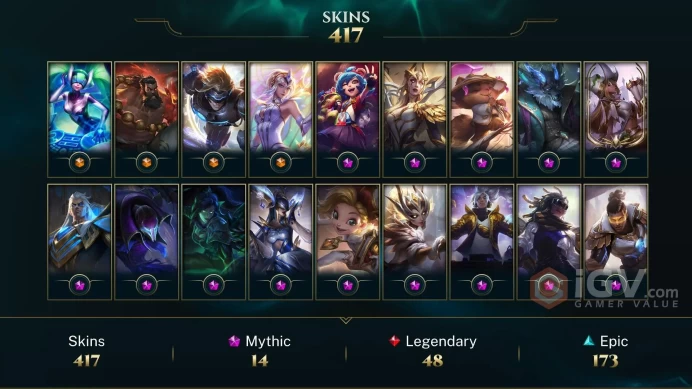 EUW / SILVER 4  172 Champ - 417 Perfect Skins(4 Ultimate, 14 Mythic, 48 Legendary, 173 Epic) - 68K BE - S1 ACC - FULL ACCES -CHEAP