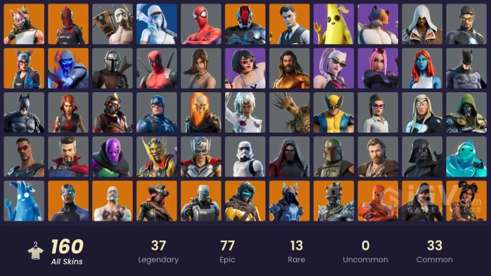 (PC PSN XBOX) 160 skins | LEVIATHAN AXE / LARA CROFT / PSYCHO BANDIT / SON GOKU / Gold Midas | Gold Brutus | Clutch | Spike | Grind | The Priso