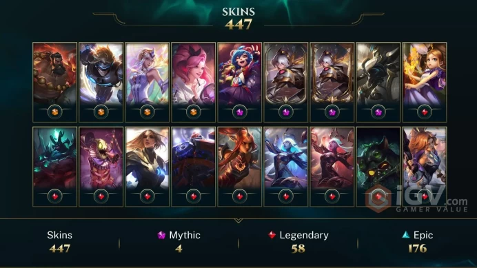 [D82] NA/EUW/OCE/JP/ 172 heroes / 447skins /  Instant Delivery/ Can change bound email and password/Can be transferred to any server