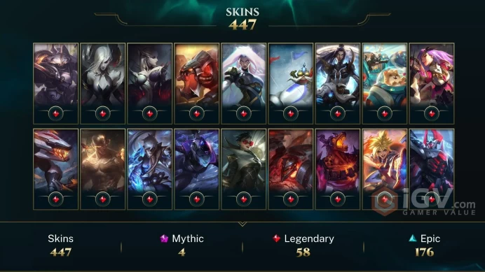 [D82] NA/EUW/OCE/JP/ 172 heroes / 447skins /  Instant Delivery/ Can change bound email and password/Can be transferred to any server