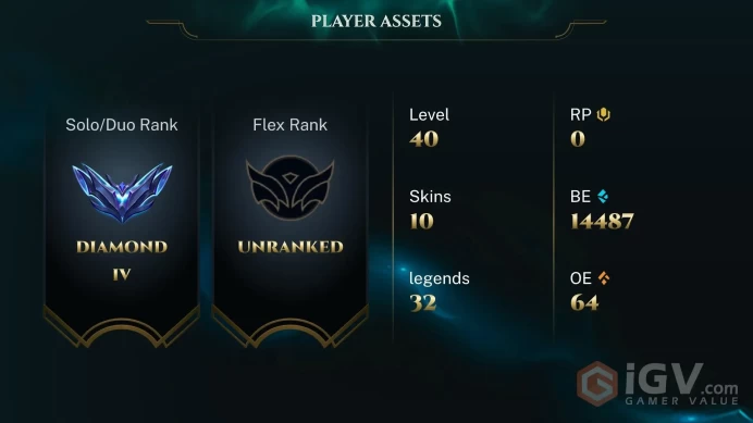 EUW -(S16) DIAMOND 4(27LP) %62WR - 32 Champ - 10 Good Skins(1 Mythic, 1 Legendary, 6 Epic) - 14.4K BE S9 ACC - FULL ACCES - CHEAP 