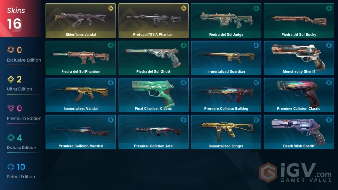 EU | VP 100 | LVL 101 | Elderflame Vandal | Protocol 781-A Phantom | Piedra del Sol Judge | Piedra del Sol Phantom | Piedra del Sol Buck | V0717