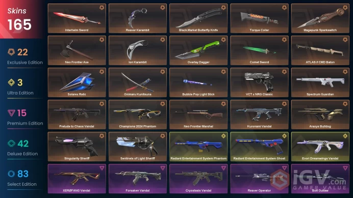 AP/MYS 96440 Spent VP Champions 2024 Phantom Evori Dreamwings Vandal Reaver Karambit Cryostasis Vandal Forsaken Operator Kuronami Vandal Recon P