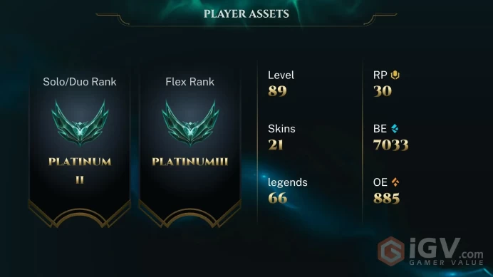  EUNE  21 SKINS  PLATINUM 4  62 CHAMPIONS  87 LEVEL  INSTANT DELIVERY  FULL ACCESS  EZWVo 
