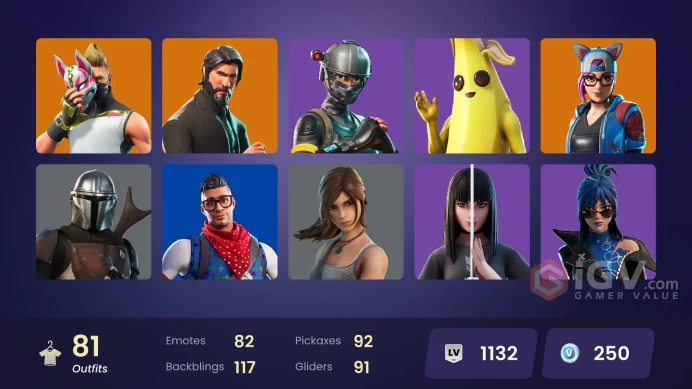 81 skins/full access/the reaper/take the l/elite agent/mako/f banner/battle bus banner/rage/it's vibe/buckets