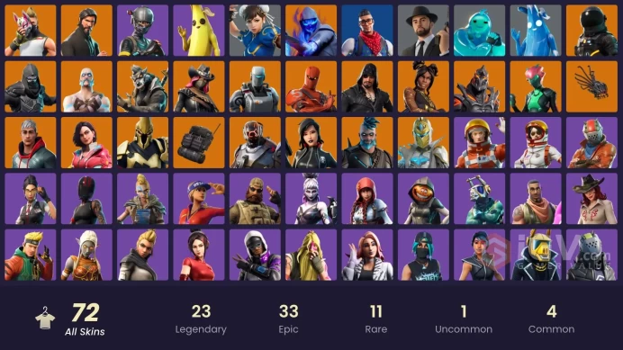 72 skins/full access/the reaper/elite agent/takte the l/subzero cryptic/snowflake/prodigy/1000vbucks