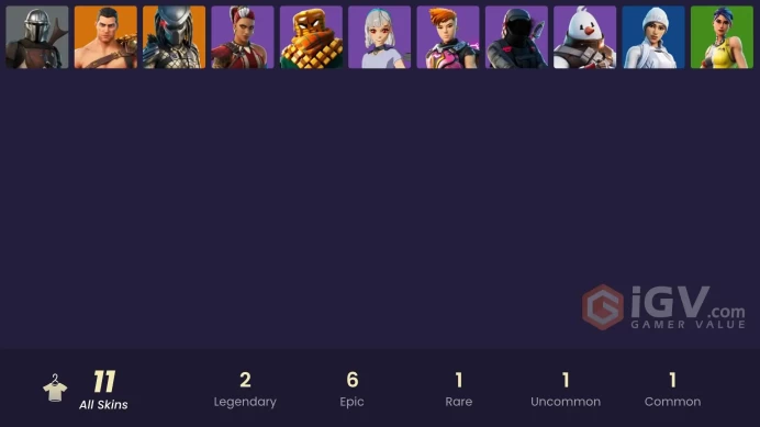 | PC/PSN/XBOX | 11 SKINS | Predator | Menace | Mandalorian | Mave | Mancake | Snowmando | Lexa | Reese | Kondor | 150 VBUCKS | FpN5l |