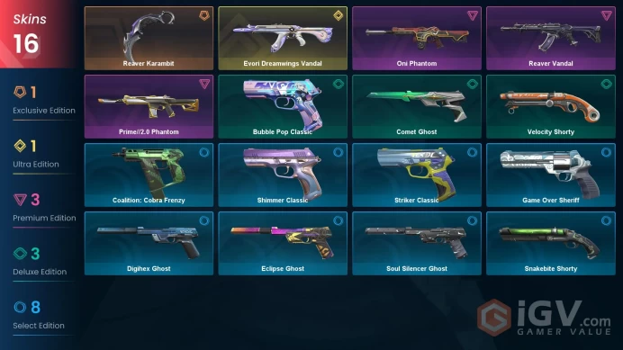 EU | 16 Skins | Reaver Karambit | Evori Dreamwings Vandal | Oni Phantom | Prime//2.0 Phantom | Reaver Vandal | FULL ACCESS
