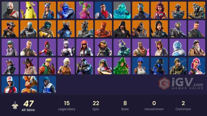 | PC/XBOX | 47 SKINS | Valor | Sorana | Fusion | Ruin | The Prisoner | Carbide | Blackheart | A.I.M. | Lynx | Hybrid | 700 VBUCKS | FoQ7B |