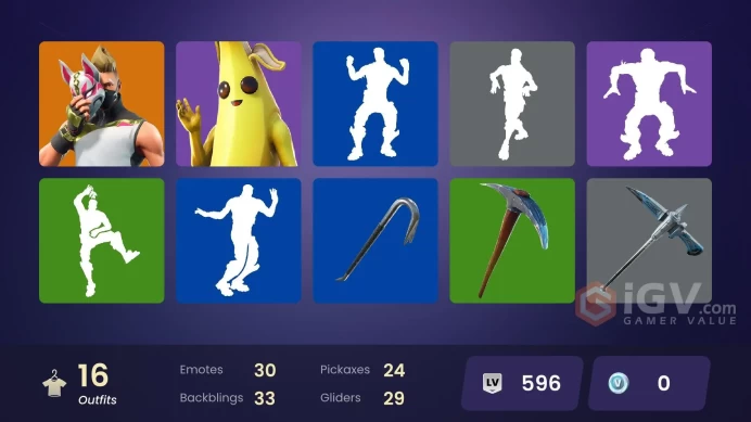| PC/PSN/XBOX | 16 SKINS | Blackheart | Drift | Enforcer | Hybrid | Ragnarok | The Scientist | Huntress | Sidewinder | Rook | 0 VBUCKS | FoQQ5 |