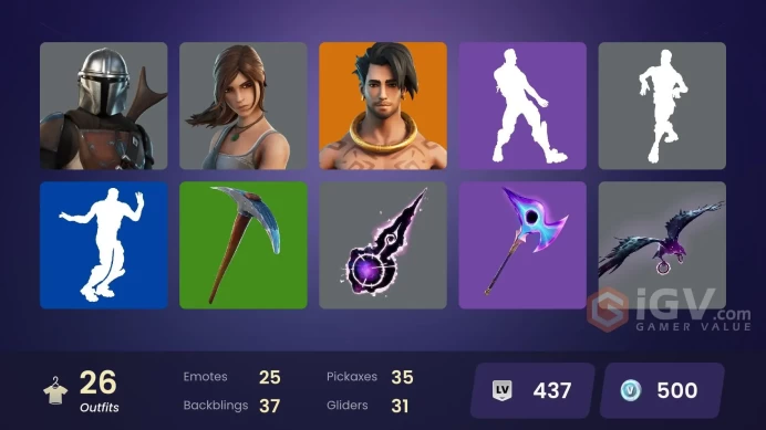 | PC/XBOX | 26 SKINS | Kymera | Menace | Joey | Predator | Raz | Mandalorian | Neymar Jr | Tarana | Agent Jones | Lexa | 500 VBUCKS | Fo1By |
