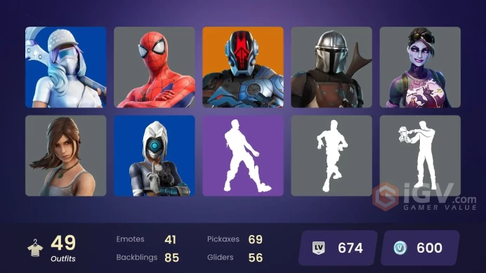 | PC/PSN | 49 SKINS | Ronin | Kymera | Nezumi | Frostbite | Mandalorian | The Foundation | Felina | Gumbo | Mogul Master | 600 VBUCKS | FlSug |