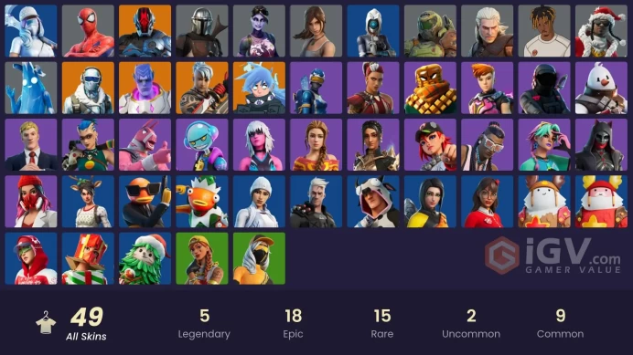| PC/PSN | 49 SKINS | Ronin | Kymera | Nezumi | Frostbite | Mandalorian | The Foundation | Felina | Gumbo | Mogul Master | 600 VBUCKS | FlSug |