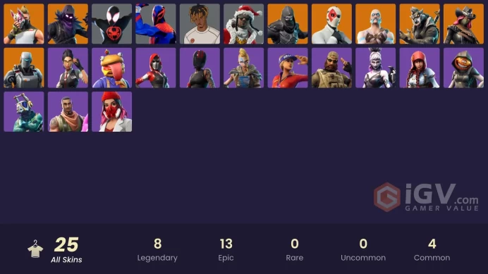 | PC/XBOX | 25 SKINS | Calamity | Ragnarok | Enforcer | Drift | Dire | A.I.M. | Wild Card | Raven | Slayer Juice WRLD | 400 VBUCKS | FoQXR |