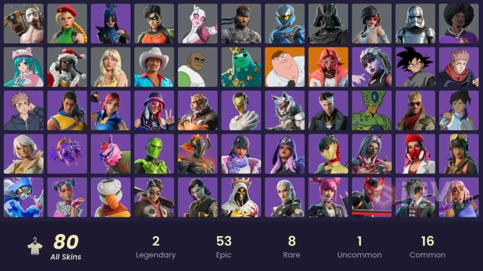 | PC/PSN | 80 SKINS | Peter Griffin | Valeria | Bernie | Blitz Knight | Gwenpool | Korra | Poseidon | Reboot Man | Hope | 400 VBUCKS | Fnfg6 |