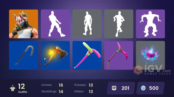 | PC/PSN/XBOX | 12 SKINS | Drift | Ragnarok | Enforcer | Calamity | Redline | Huntress | Sun Strider | Sledgehammer | 500 VBUCKS | FlFKa |