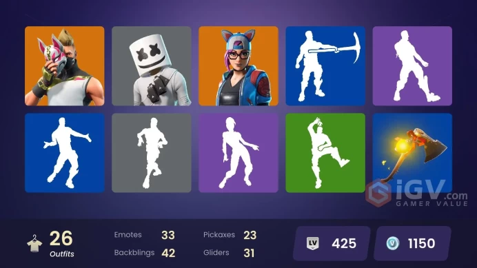 | PC/PSN/XBOX | 26 SKINS | Lynx | Zenith | Drift | Calamity | Blackheart | Hybrid | The Prisoner | The Ice King | Dire | 1150 VBUCKS | FoCZR |