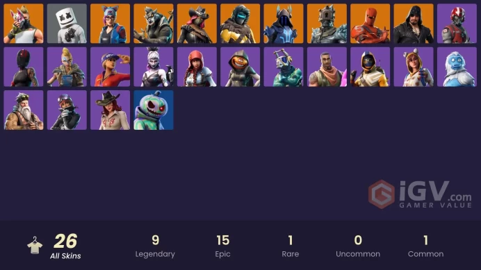 | PC/PSN/XBOX | 26 SKINS | Lynx | Zenith | Drift | Calamity | Blackheart | Hybrid | The Prisoner | The Ice King | Dire | 1150 VBUCKS | FoCZR |