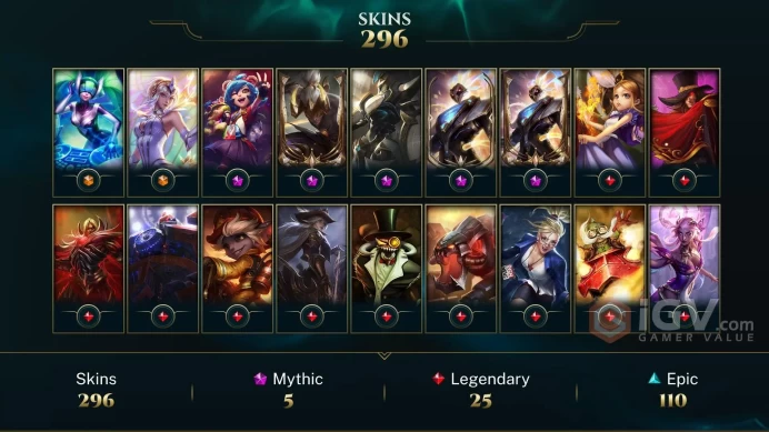  [D150] NA/EUW/OCE/JP/ 172 heroes / 296skins /  Instant Delivery/ Can change bound email and password/Can be transferred to any server