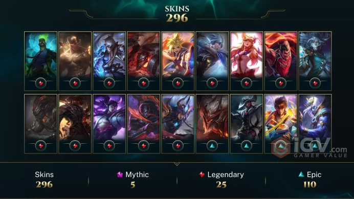  [D150] NA/EUW/OCE/JP/ 172 heroes / 296skins /  Instant Delivery/ Can change bound email and password/Can be transferred to any server