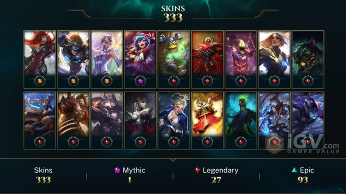 [D152] NA/EUW/OCE/JP/ 172 heroes / 333skins /  Instant Delivery/ Can change bound email and password/Can be transferred to any server