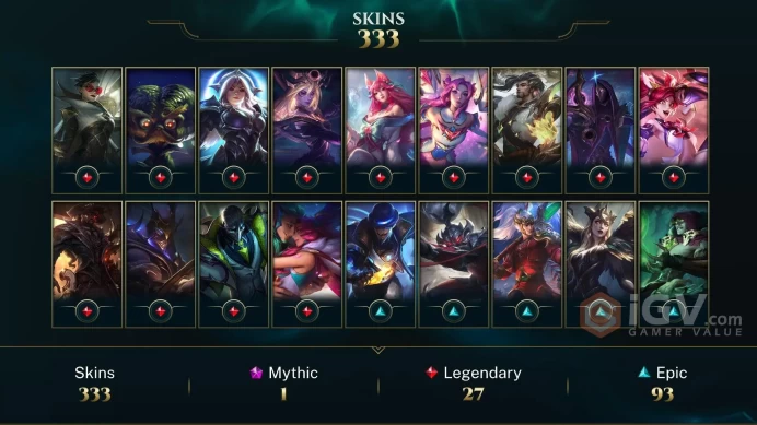 [D152] NA/EUW/OCE/JP/ 172 heroes / 333skins /  Instant Delivery/ Can change bound email and password/Can be transferred to any server