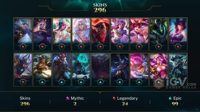 [D153] NA/EUW/OCE/JP/ 172 heroes / 296skins /  Instant Delivery/ Can change bound email and password/Can be transferred to any server